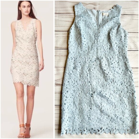 Loft Light Blue Crochet Lace Sleeveless Sheath Dress Size 14 Petite - Picture 1 of 10